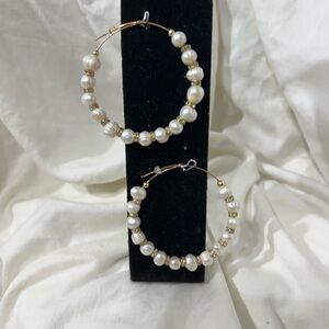 Fresh Water Pearls W/Rhinestone Bead Caps. Hoops Measures 3” Inches around.